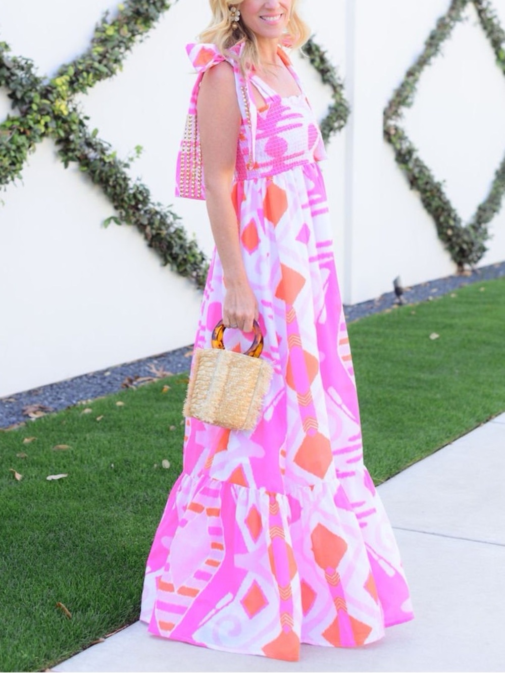 Sheridan French Kelly Flutter Sleeve Maxi Sundress in Tulip Ikat Pink Red Sz XL